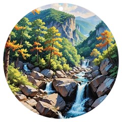 Serene Mountain Waterfall Landscape Uv Print Acrylic Ornament Round by ExtraGoodSauce