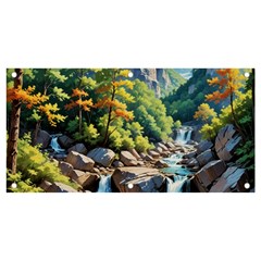 Serene Mountain Waterfall Landscape Banner And Sign 4  X 2  by ExtraGoodSauce