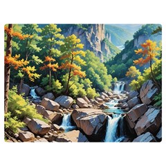 Serene Mountain Waterfall Landscape Premium Plush Fleece Blanket (extra Small) by ExtraGoodSauce