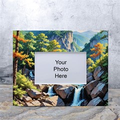 Serene Mountain Waterfall Landscape White Tabletop Photo Frame 4 x6  by ExtraGoodSauce