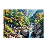 Serene Mountain Waterfall Landscape Crystal Sticker (A4) Front