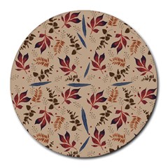 Leaves Pattern Teal Seamless Fall Round Mousepad