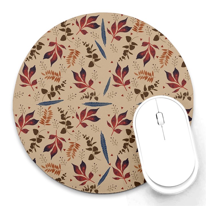 Leaves Pattern Teal Seamless Fall Round Mousepad