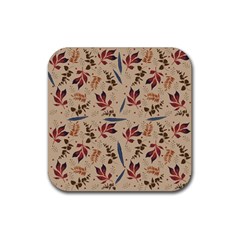 Leaves Pattern Teal Seamless Fall Rubber Coaster (square)