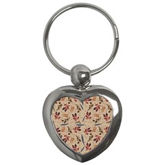 Leaves Pattern Teal Seamless Fall Key Chain (heart)