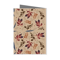 Leaves Pattern Teal Seamless Fall Mini Greeting Cards (pkg Of 8) by Posterlux