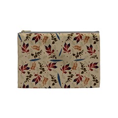 Leaves Pattern Teal Seamless Fall Cosmetic Bag (medium)