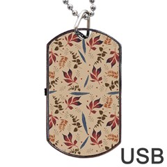 Leaves Pattern Teal Seamless Fall Dog Tag Usb Flash (one Side)