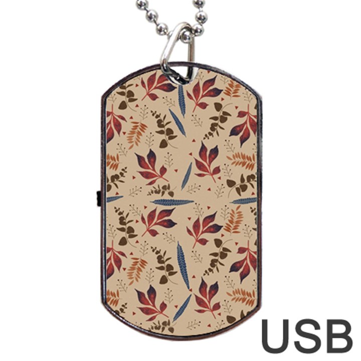 Leaves Pattern Teal Seamless Fall Dog Tag USB Flash (One Side)