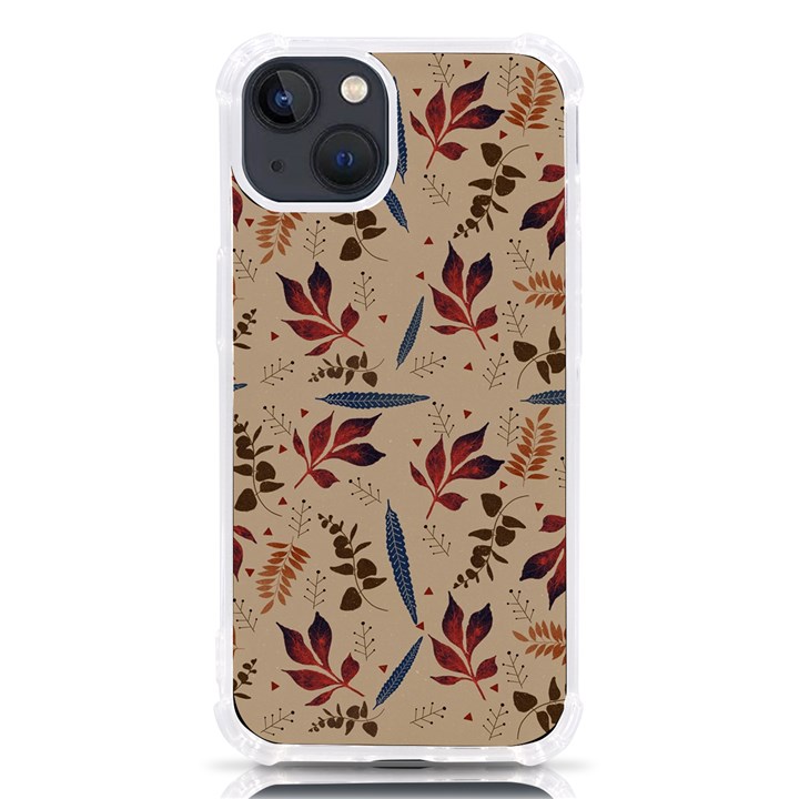 Leaves Pattern Teal Seamless Fall iPhone 13 TPU UV Print Case