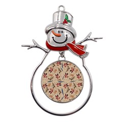 Leaves Pattern Teal Seamless Fall Metal Snowman Ornament