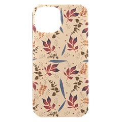 Leaves Pattern Teal Seamless Fall Iphone 15 Plus Black Uv Print Pc Hardshell Case