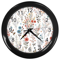 Flowers Design Floral Wall Clock (black)