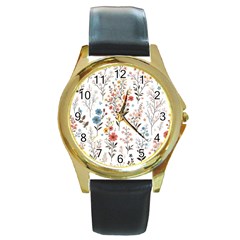 Flowers Design Floral Round Gold Metal Watch