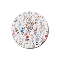 Flowers Design Floral Rubber Round Coaster (4 Pack)