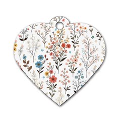 Flowers Design Floral Dog Tag Heart (one Side)