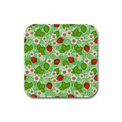 Strawberries Pattern Seamless Rubber Square Coaster (4 Pack)