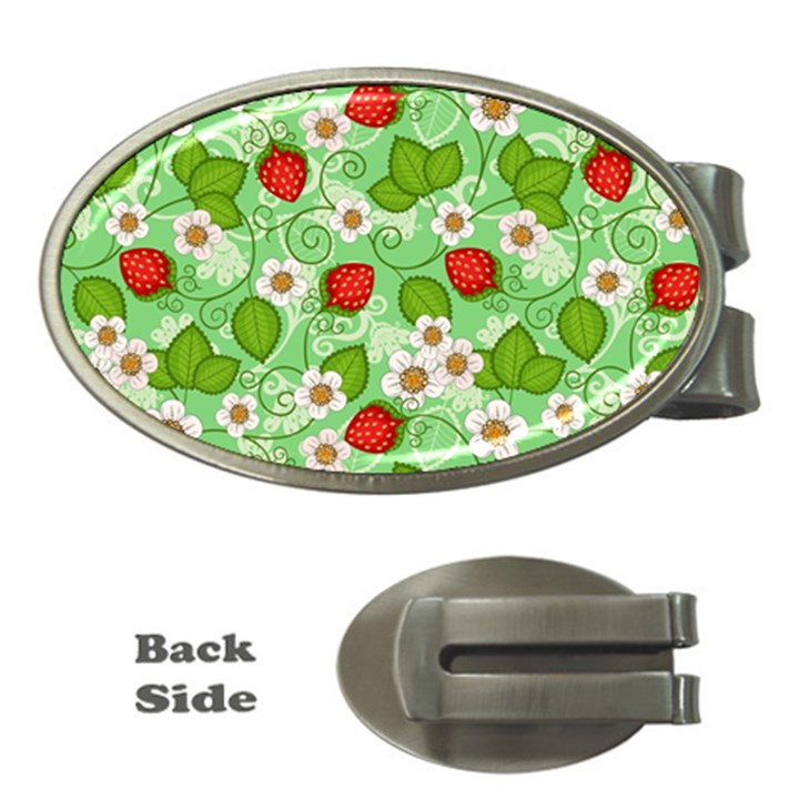 Strawberries Pattern Seamless Money Clips (Oval) 