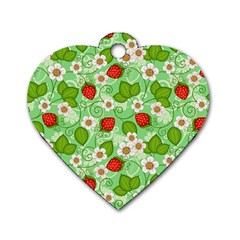 Strawberries Pattern Seamless Dog Tag Heart (two Sides)