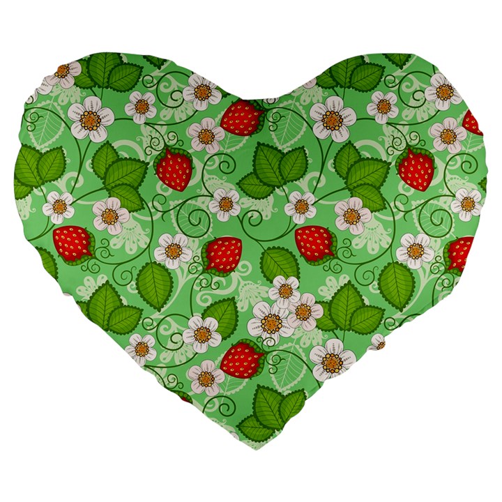 Strawberries Pattern Seamless Large 19  Premium Heart Shape Cushions