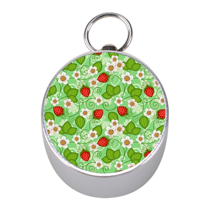 Strawberries Pattern Seamless Mini Silver Compasses