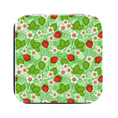 Strawberries Pattern Seamless Square Metal Box (black)