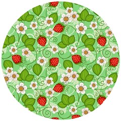 Strawberries Pattern Seamless Wooden Puzzle Round