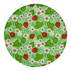 Strawberries Pattern Seamless Round Glass Fridge Magnet (4 Pack)