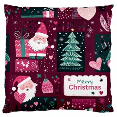 Christmas Santa Claus Large Premium Plush Fleece Cushion Case (one Side)