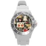 Christmas Reindeer Round Plastic Sport Watch (L) Front