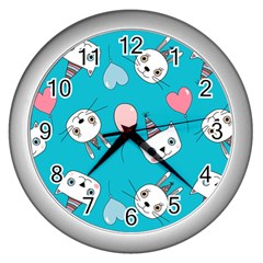 Birtay Cats Bunnies, Koteto Wall Clock (silver)