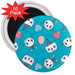 Birtay Cats Bunnies, Koteto 3  Magnets (10 Pack) 