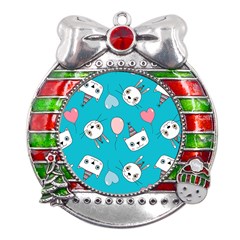 Birtay Cats Bunnies, Koteto Metal X mas Ribbon With Red Crystal Round Ornament by kyorashop23