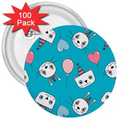 Birtay Cats Bunnies, Koteto 3  Buttons (100 Pack) 