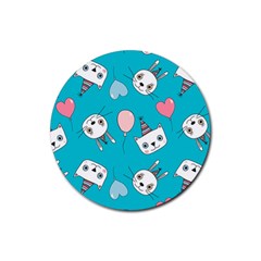 Birtay Cats Bunnies, Koteto Rubber Coaster (round)