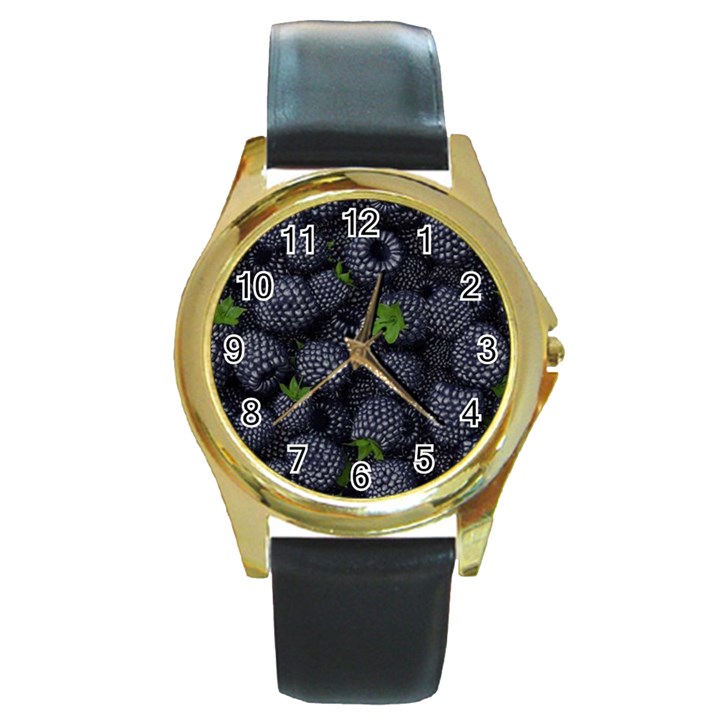 Blackberry Fruit, Fruit Round Gold Metal Watch