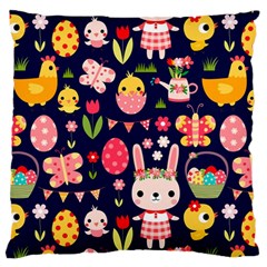 Bunny - Easter Pattern Large Premium Plush Fleece Cushion Case (One Side)