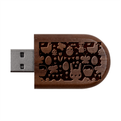 Bunny - Easter Pattern Wood Oval USB Flash Drive