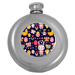 Bunny - Easter Pattern Round Hip Flask (5 Oz) by kyorashop23