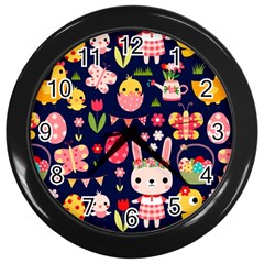 Bunny - Easter Pattern Wall Clock (black)