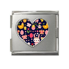 Bunny - Easter Pattern Mega Link Heart Italian Charm (18mm)