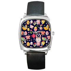 Bunny - Easter Pattern Square Metal Watch