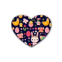 Bunny - Easter Pattern Rubber Heart Coaster (4 Pack)