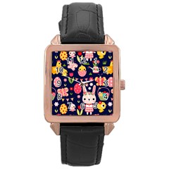 Bunny - Easter Pattern Rose Gold Leather Watch 