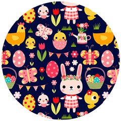 Bunny - Easter Pattern Wooden Puzzle Round by kyorashop23