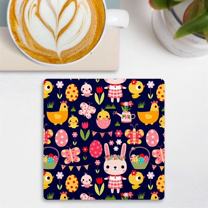 Bunny - Easter Pattern UV Print Square Tile Coaster 