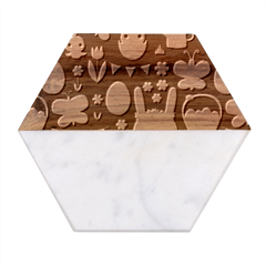 Bunny - Easter Pattern Marble Wood Coaster (hexagon) 