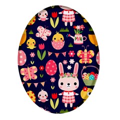 Bunny - Easter Pattern Oval Glass Fridge Magnet (4 Pack) by kyorashop23