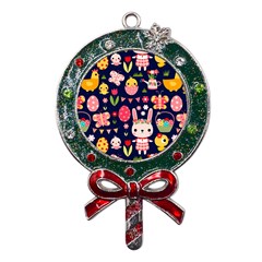 Bunny - Easter Pattern Metal X mas Lollipop With Crystal Ornament