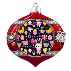 Bunny - Easter Pattern Metal Snowflake And Bell Red Ornament